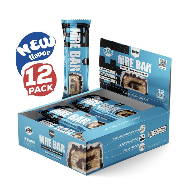 REDCON1 MRE Protein Bar - Contains MCT Oil + 20G of Whole Food Protein - Easily Digestible, Macro Balanced Low Sugar Meal Replacement Bar (12 Bars)